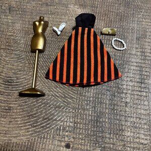 Topper Dawn doll clothes Montgomery Wards Glamour black orange striped gown